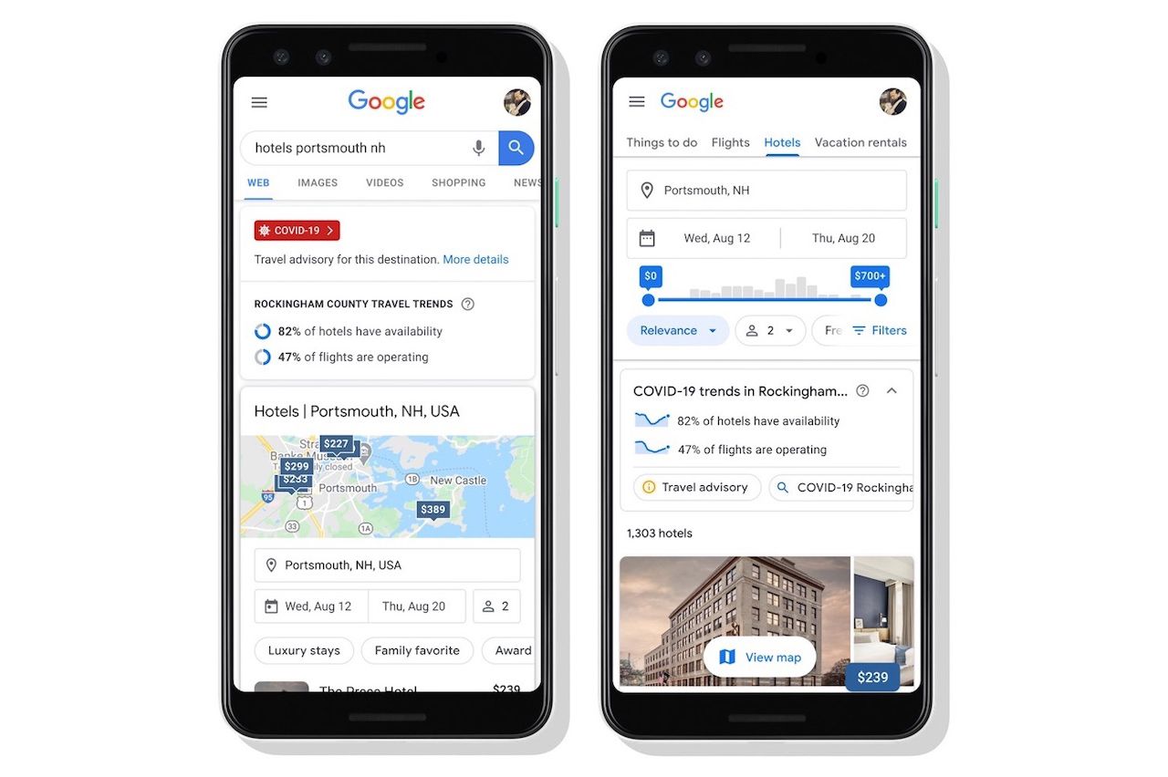 新的Google Travel功能向您顯示COVID-19旅行信息